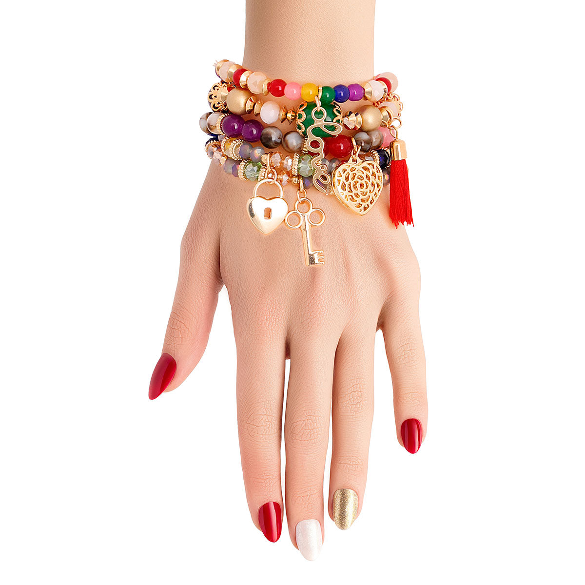 Multi Color Glass Bead Love Charm Bracelets