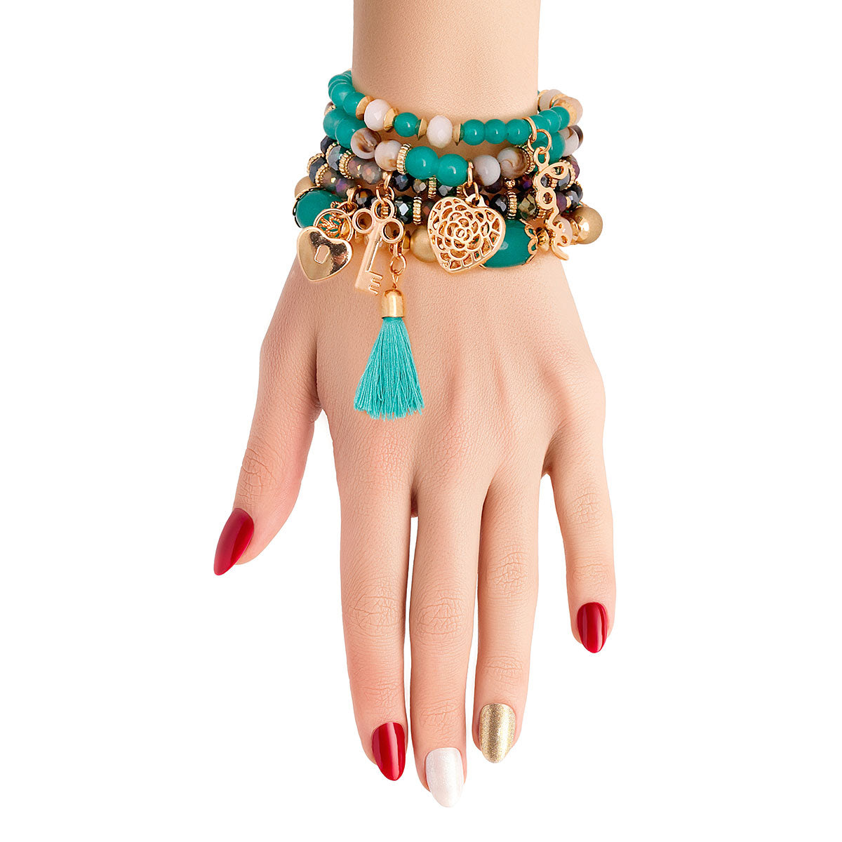 Turquoise Glass Bead Love Charm Bracelets