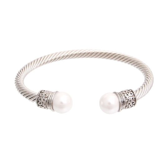 White Silver Cable Classic Bangle