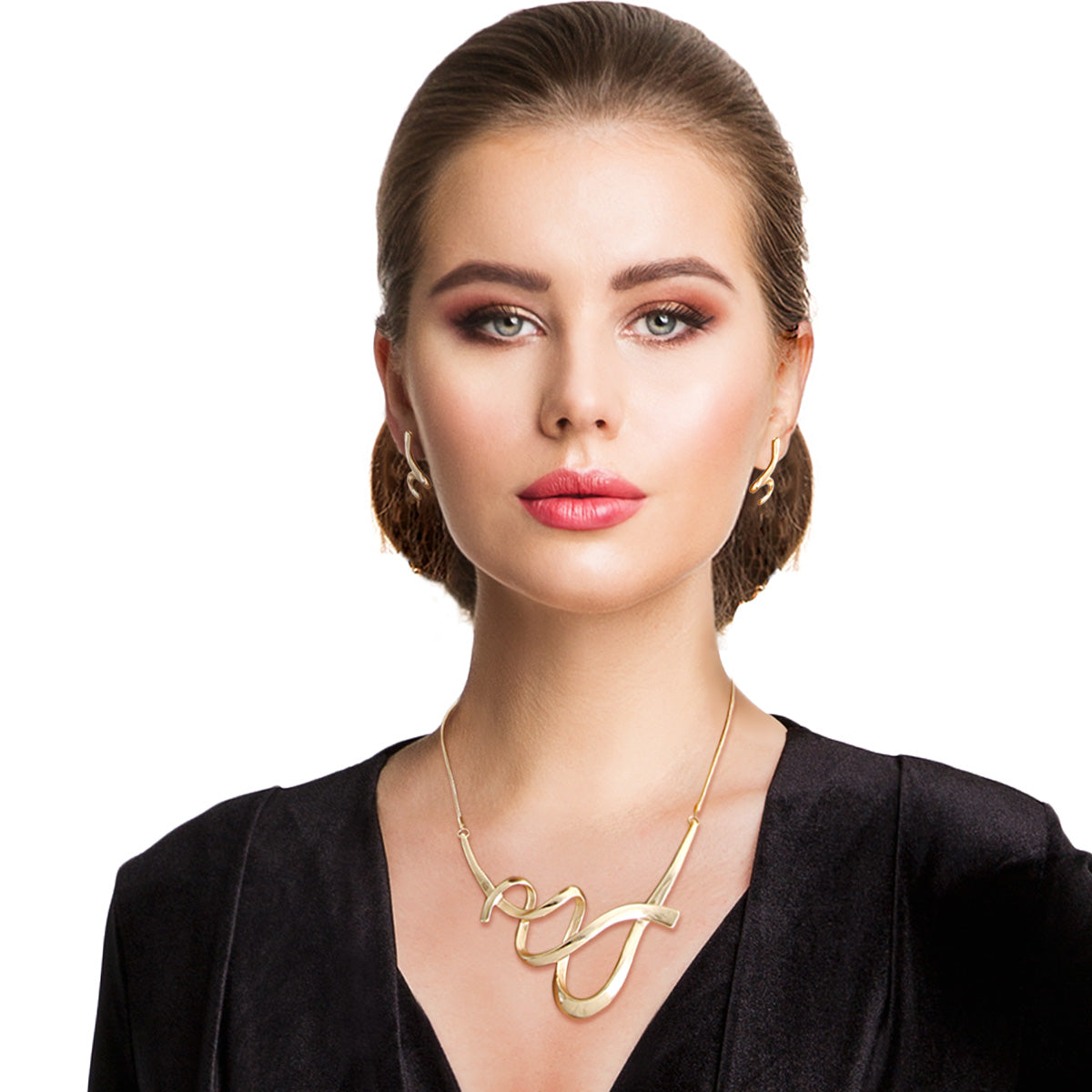 Gold 3D Swirled Line Necklace