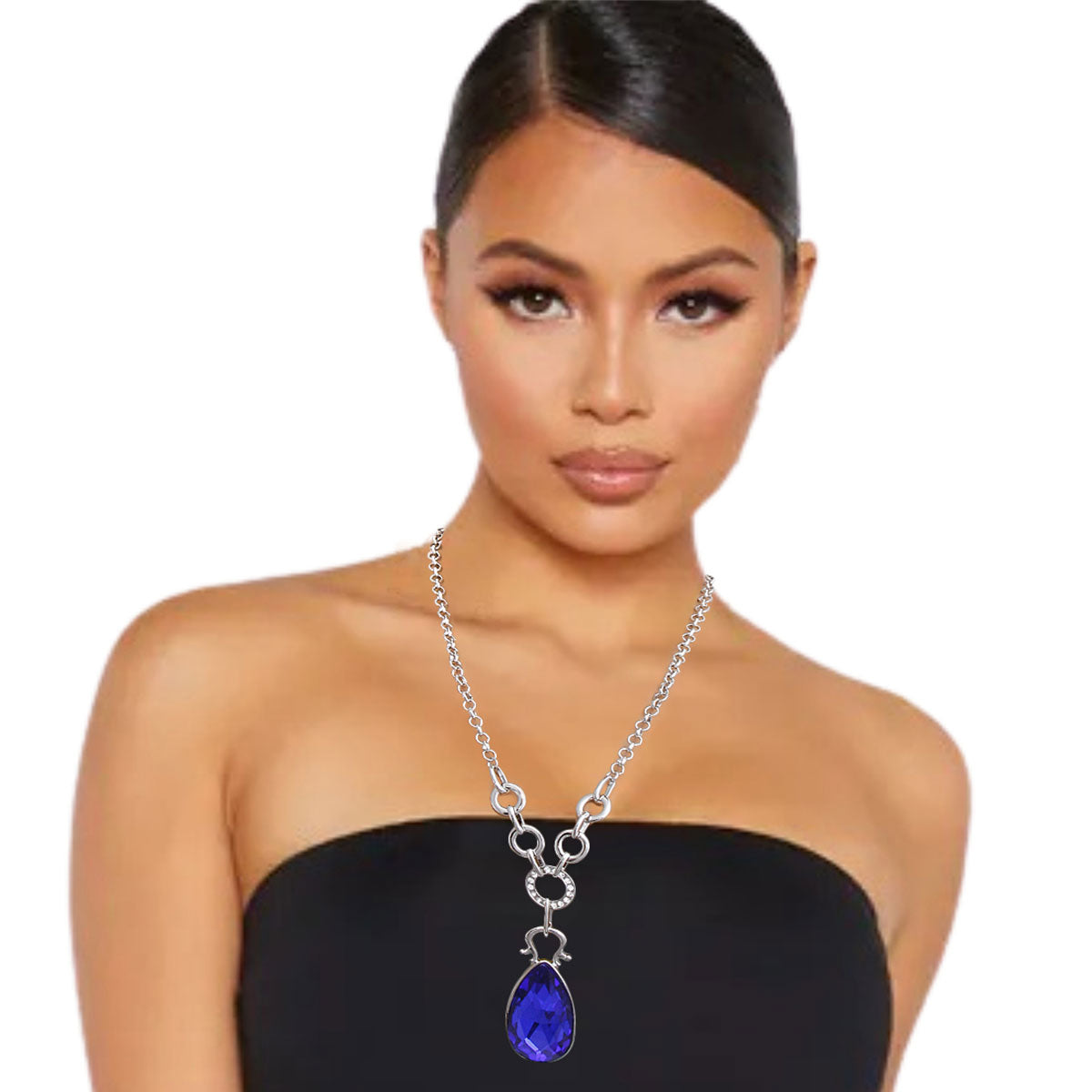 Round Chain Blue Teardrop Necklace