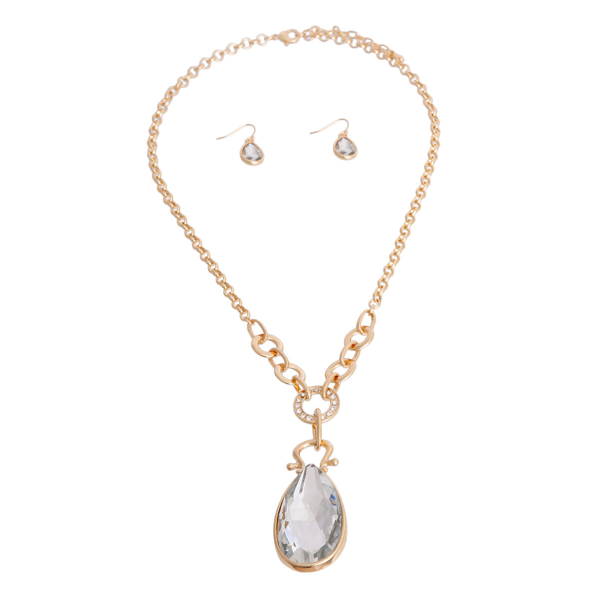 Gold Round Chain Teardrop Necklace