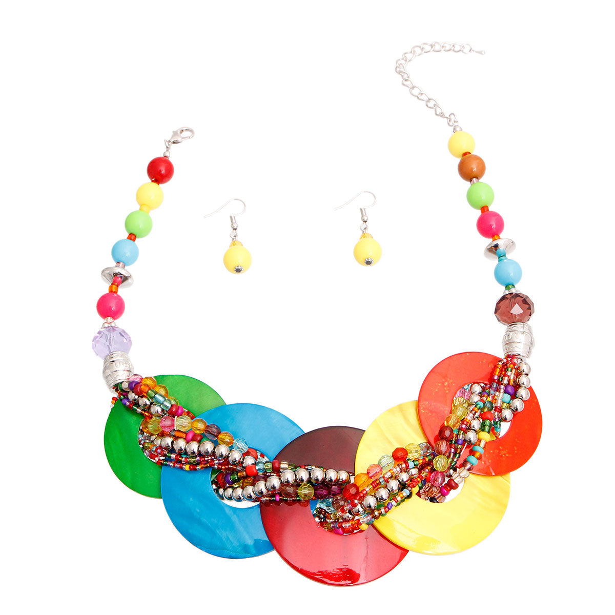 Bold Color Disc Beaded Necklace Set