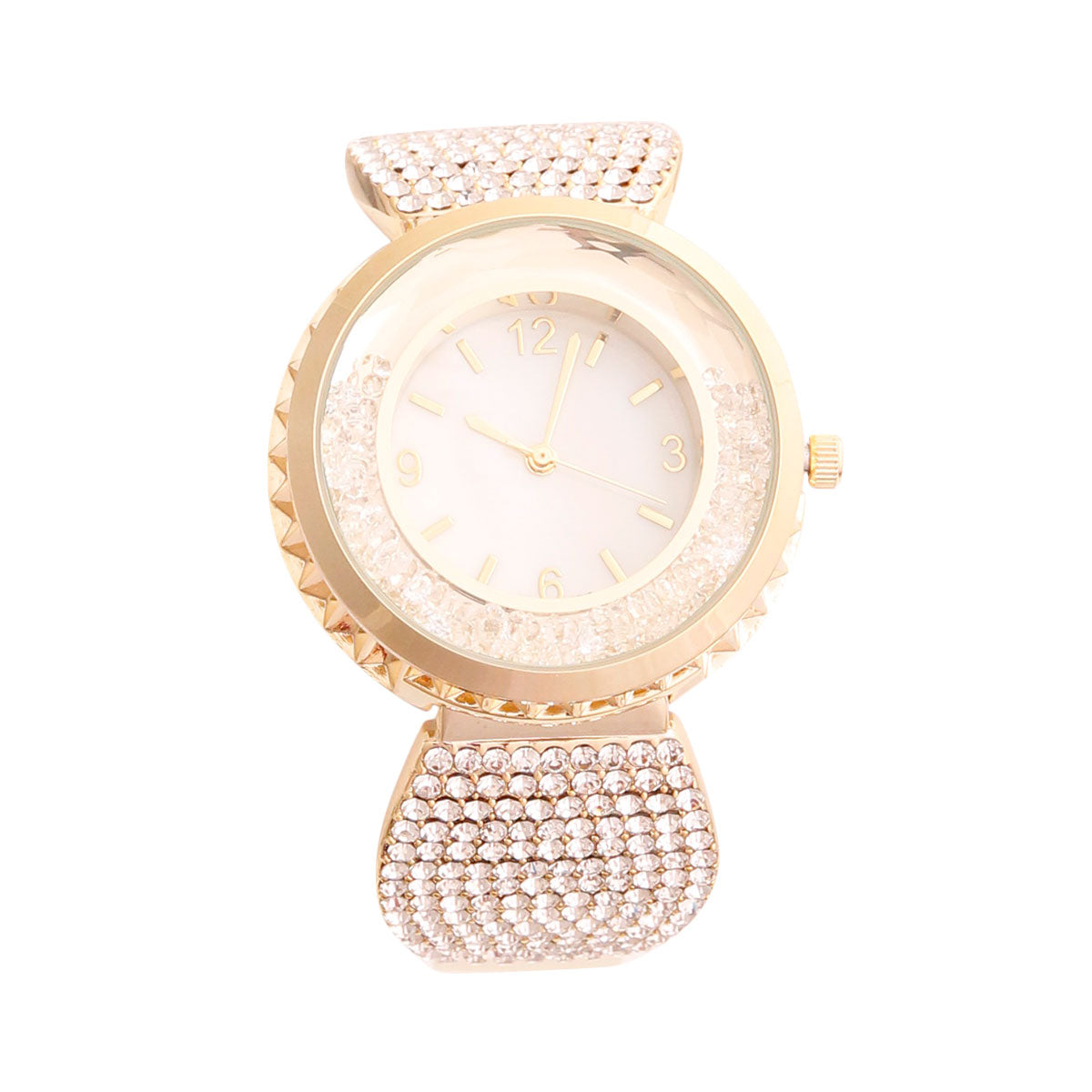 Gold Rigid Stone Band Crystal Watch