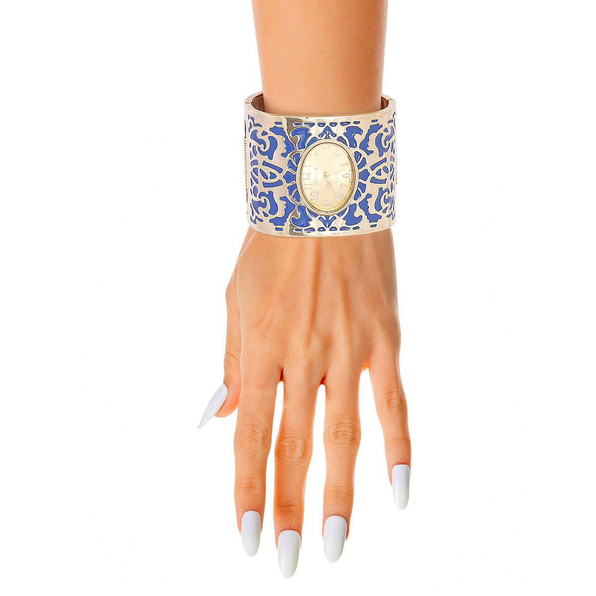 Blue Gold Tone Wide Bangle Watch