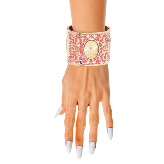 Pink Gold Tone Wide Bangle Watch