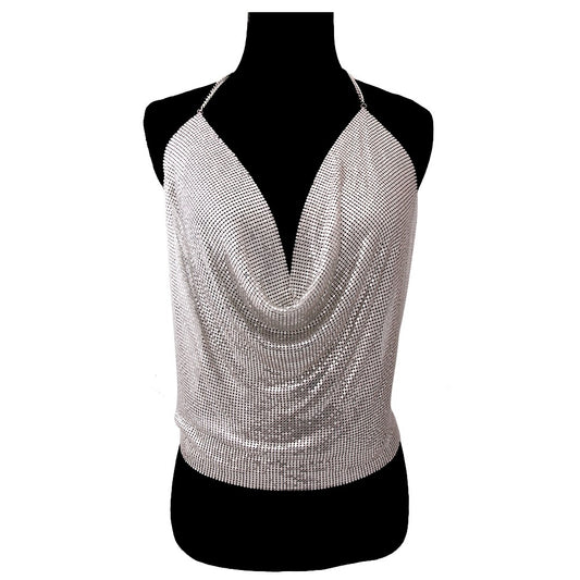 Liquid Mesh Silver Halter Top