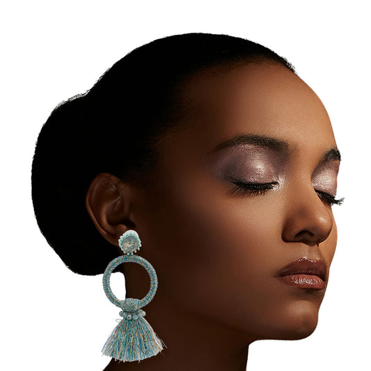 Metallic Blue Thread Tassel Earrings