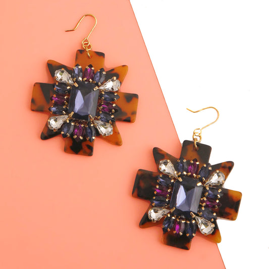 Blue Tortoiseshell Drop Earrings