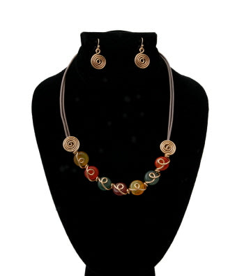 Multi Color Glass Bead Cord Necklace Set