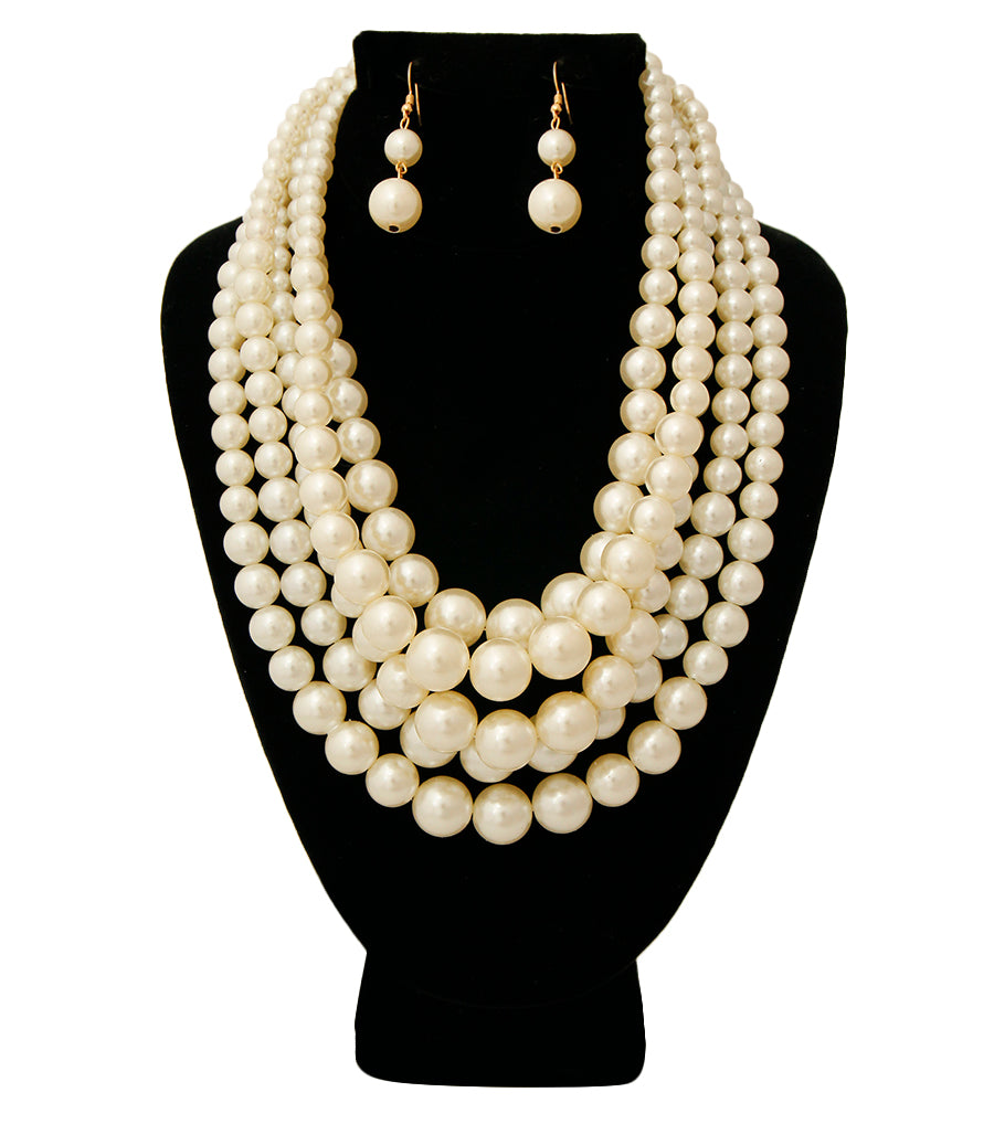 Cream Pearl Multi Strand Necklace Set