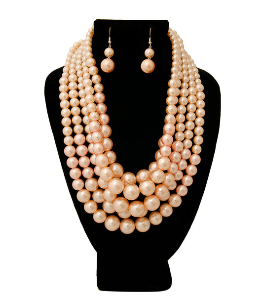 Light Brown Pearl Multi Strand Necklace Set