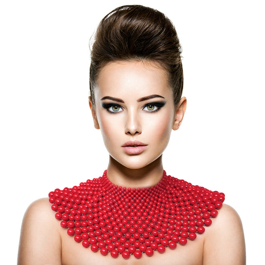 Red Bead Bib Necklace Set