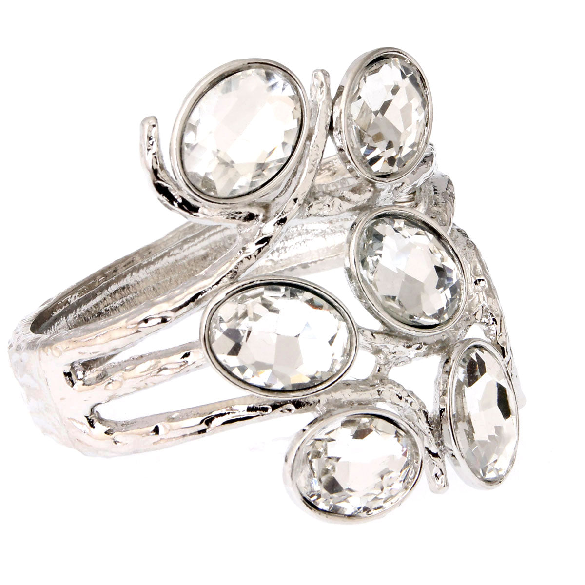 Silver Oval Crystal Hinge Cuff