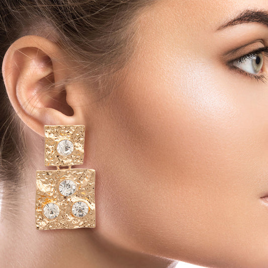 Gold Square Rhinestone Earrings