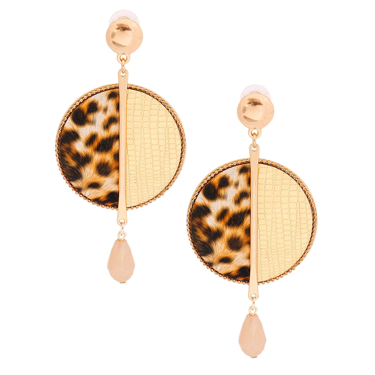 Gold Round Leopard Croc Earrings