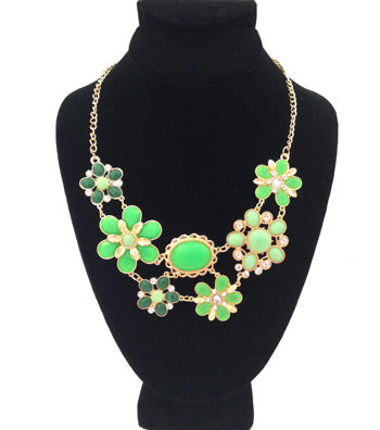 Gold and Green Flower  Necklace