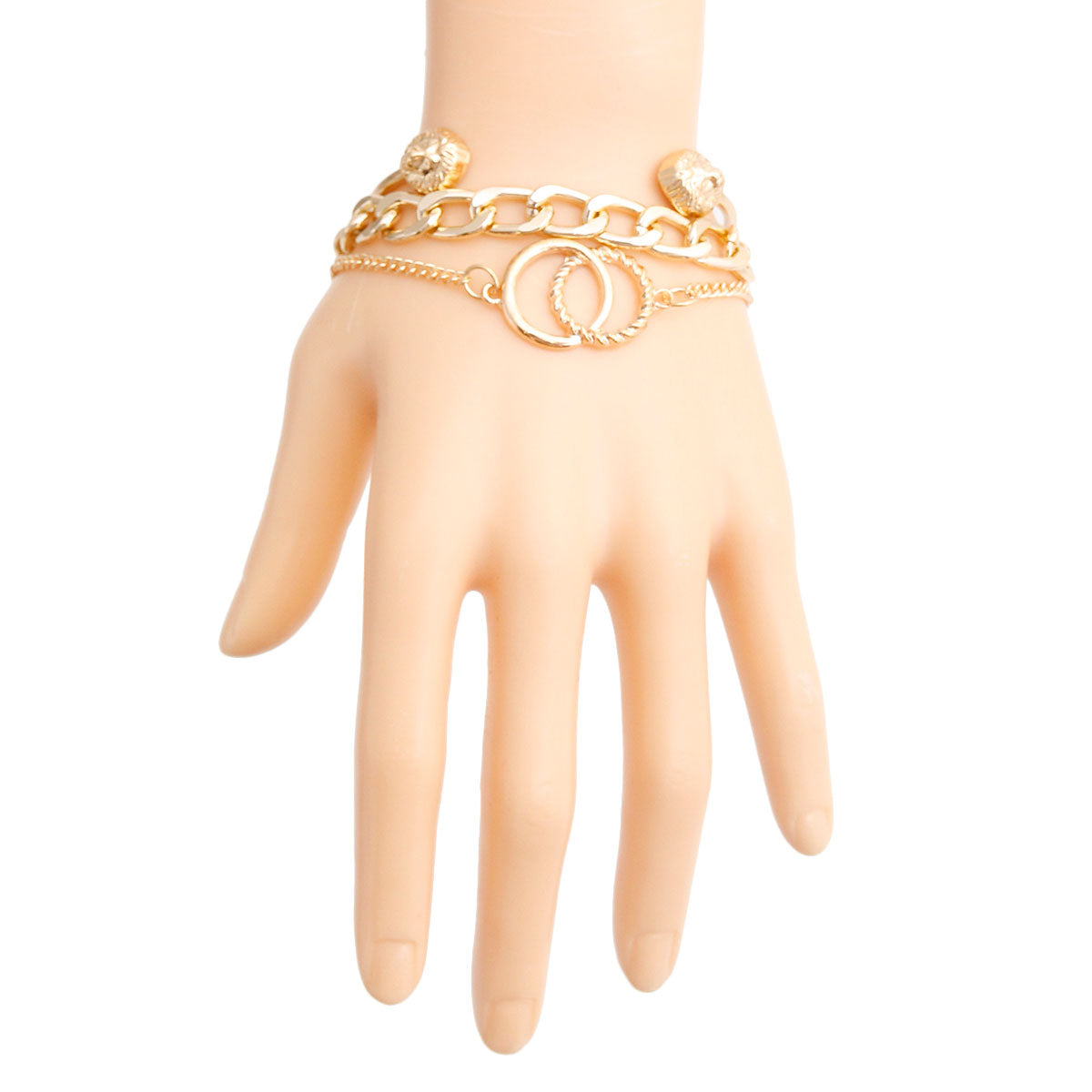 Gold Lion Cuff and Chain Bracelets