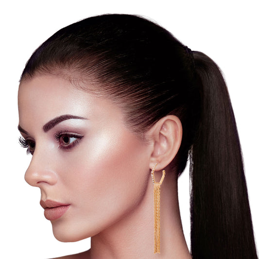 Gold Chain Fringe Hoops