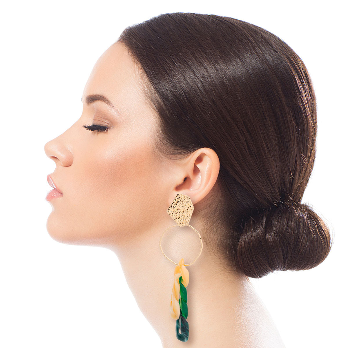 Green Link and Gold Drop Earrings