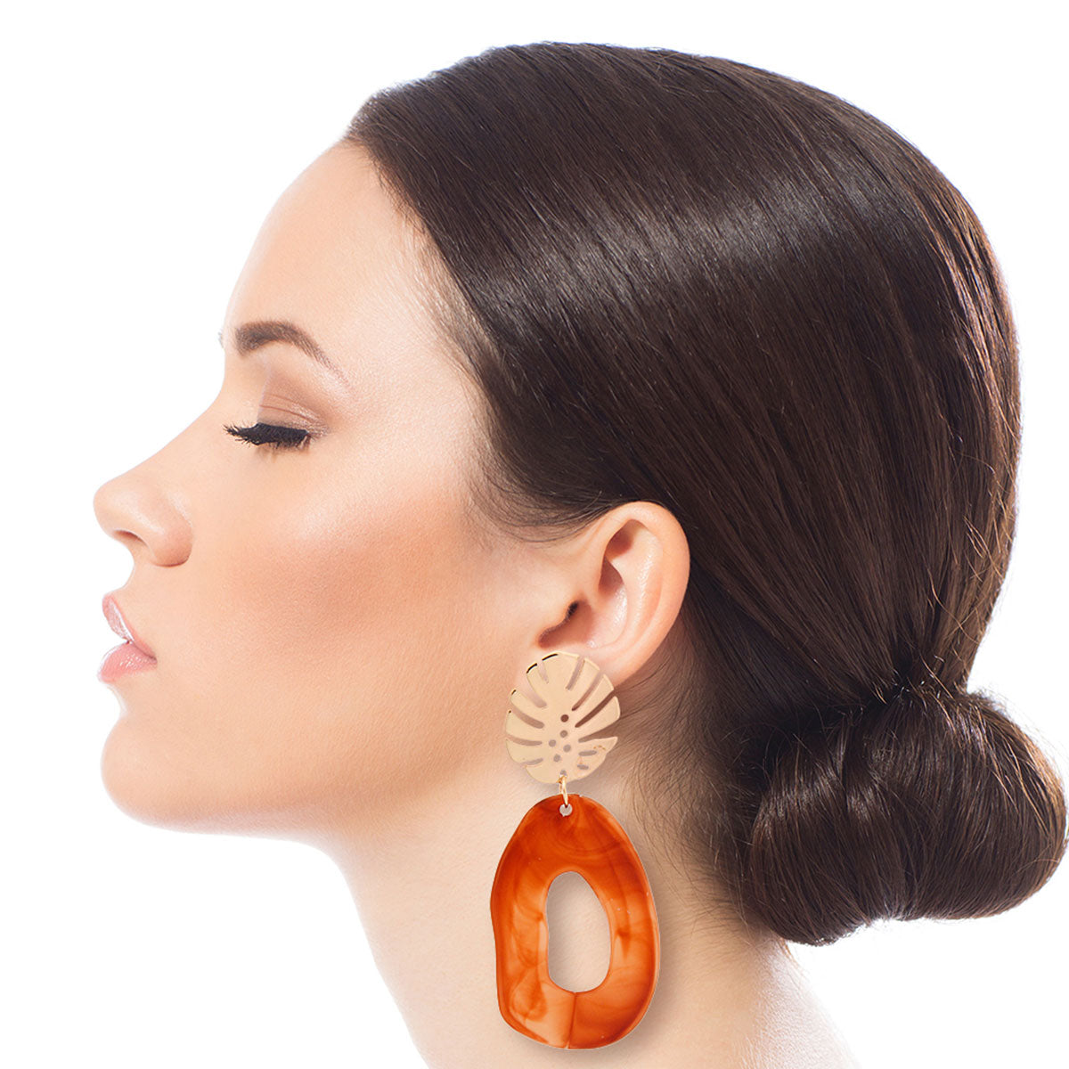 Palm Leaf Brown Drop Earrings