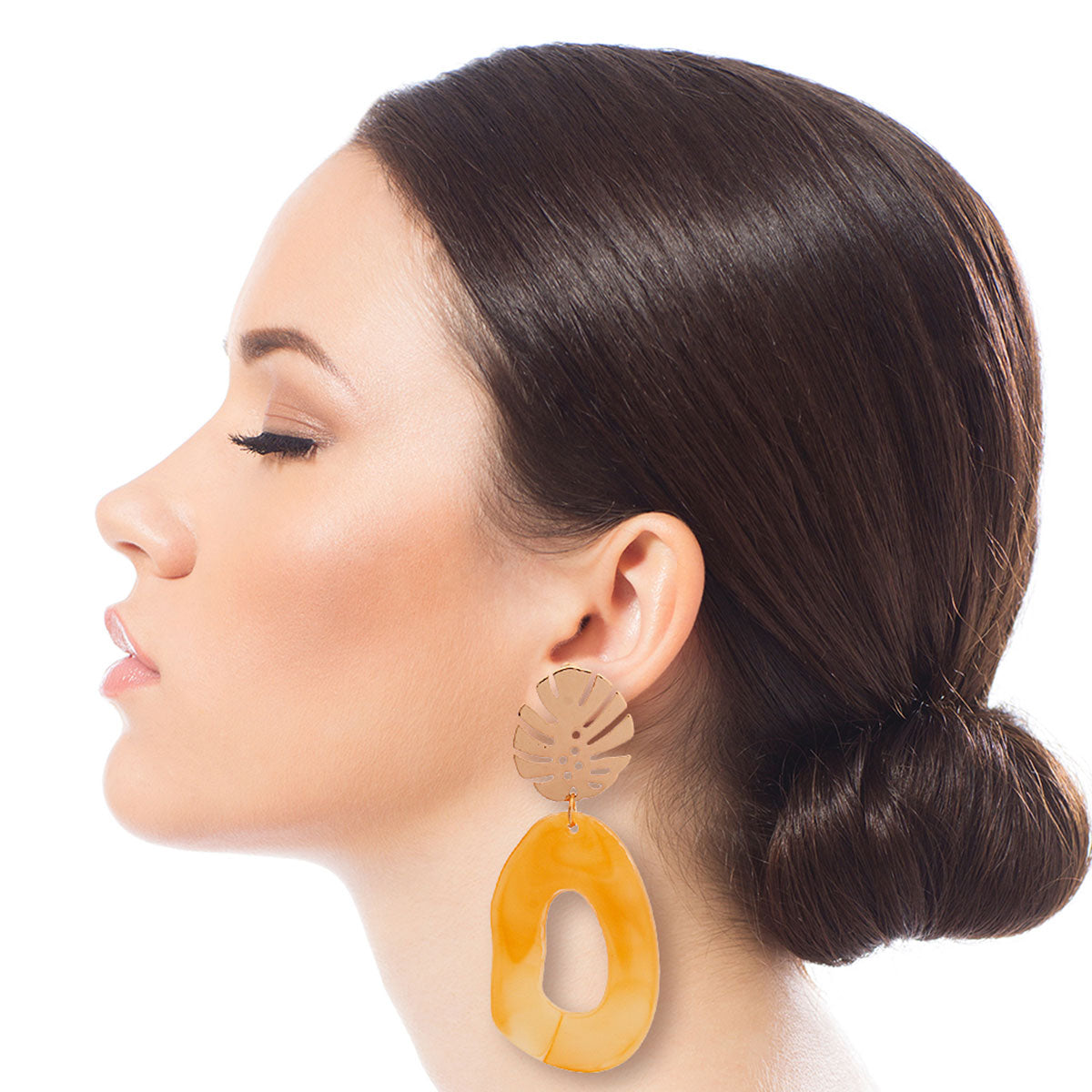 Palm Leaf Mustard Drop Earrings