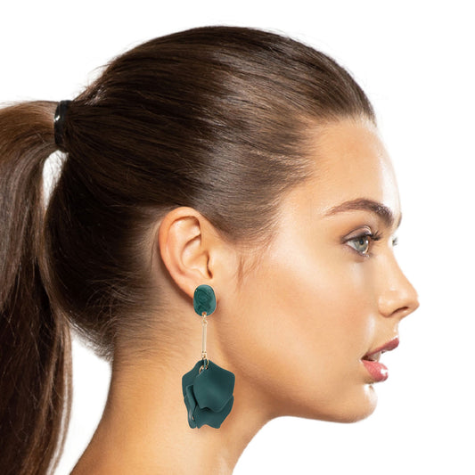 Teal Matte Petal Drop Earrings