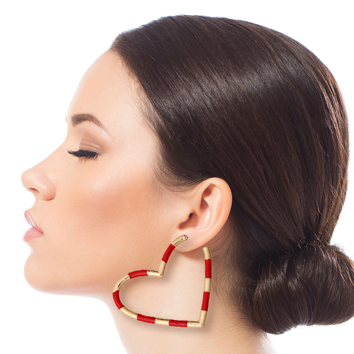 Red and Gold Stripe Heart Hoops