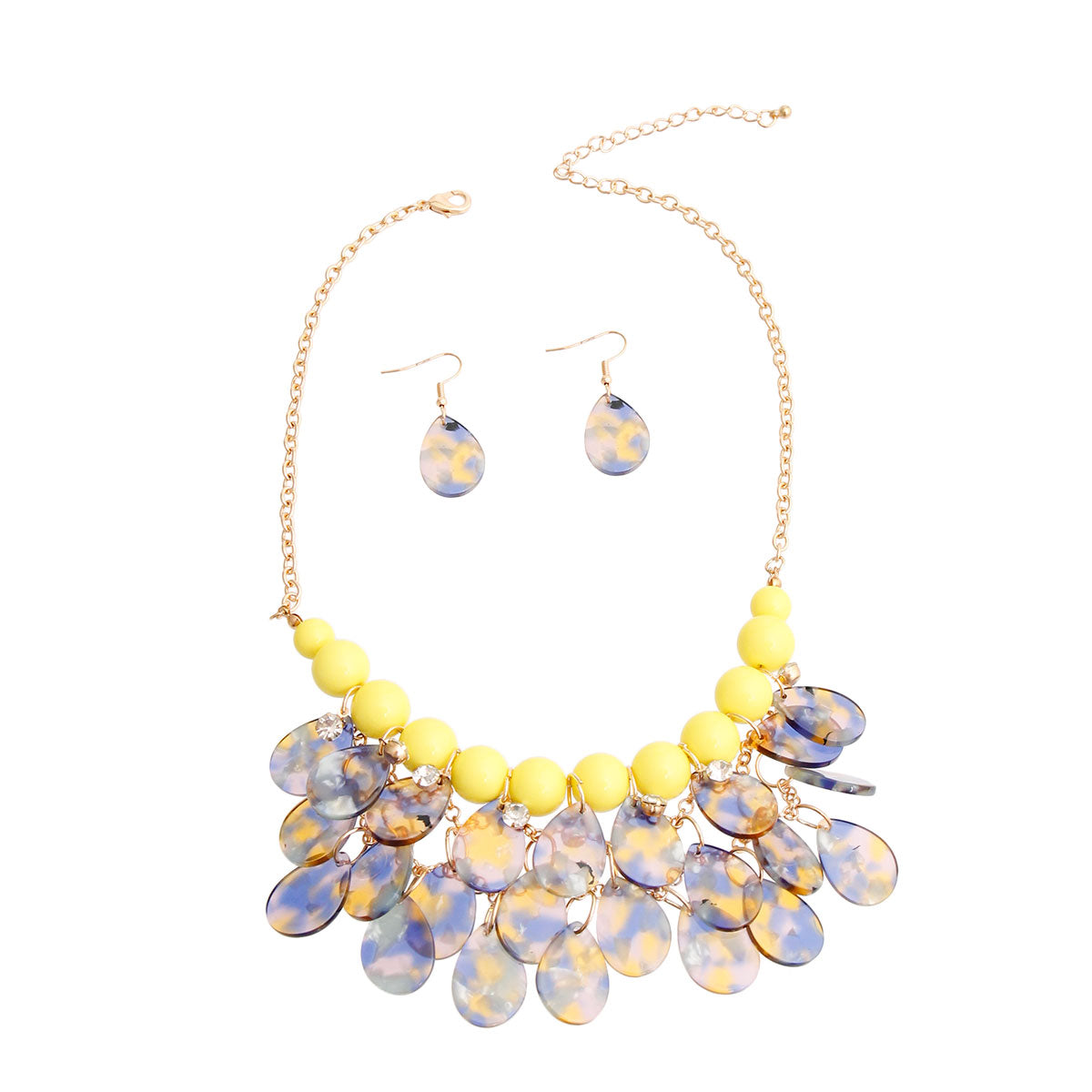 Yellow Bead Teardrop Bib Necklace