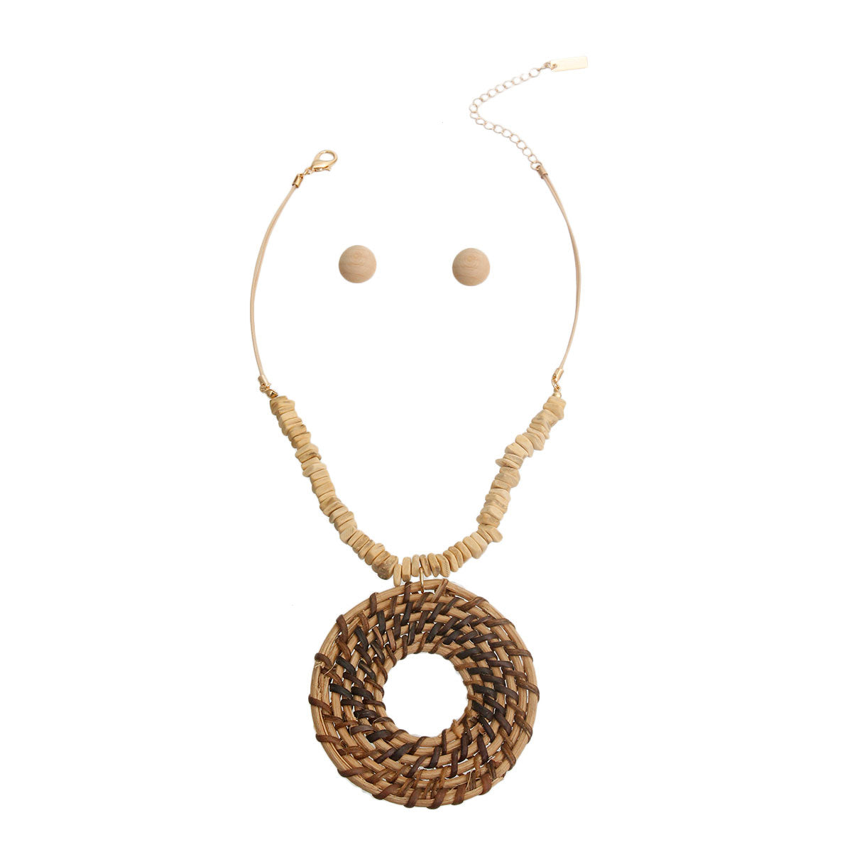 Brown Woven Ring Pendant Set