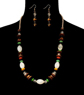 Long Wooden Bead Necklace Set