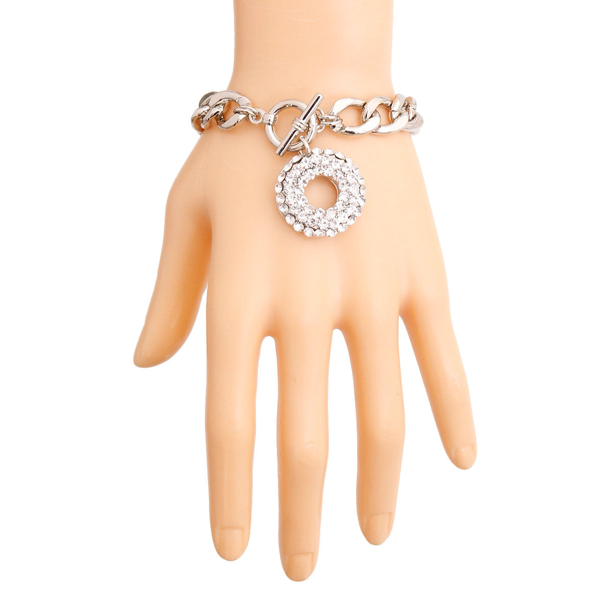 Silver Donut Charm Toggle Bracelet