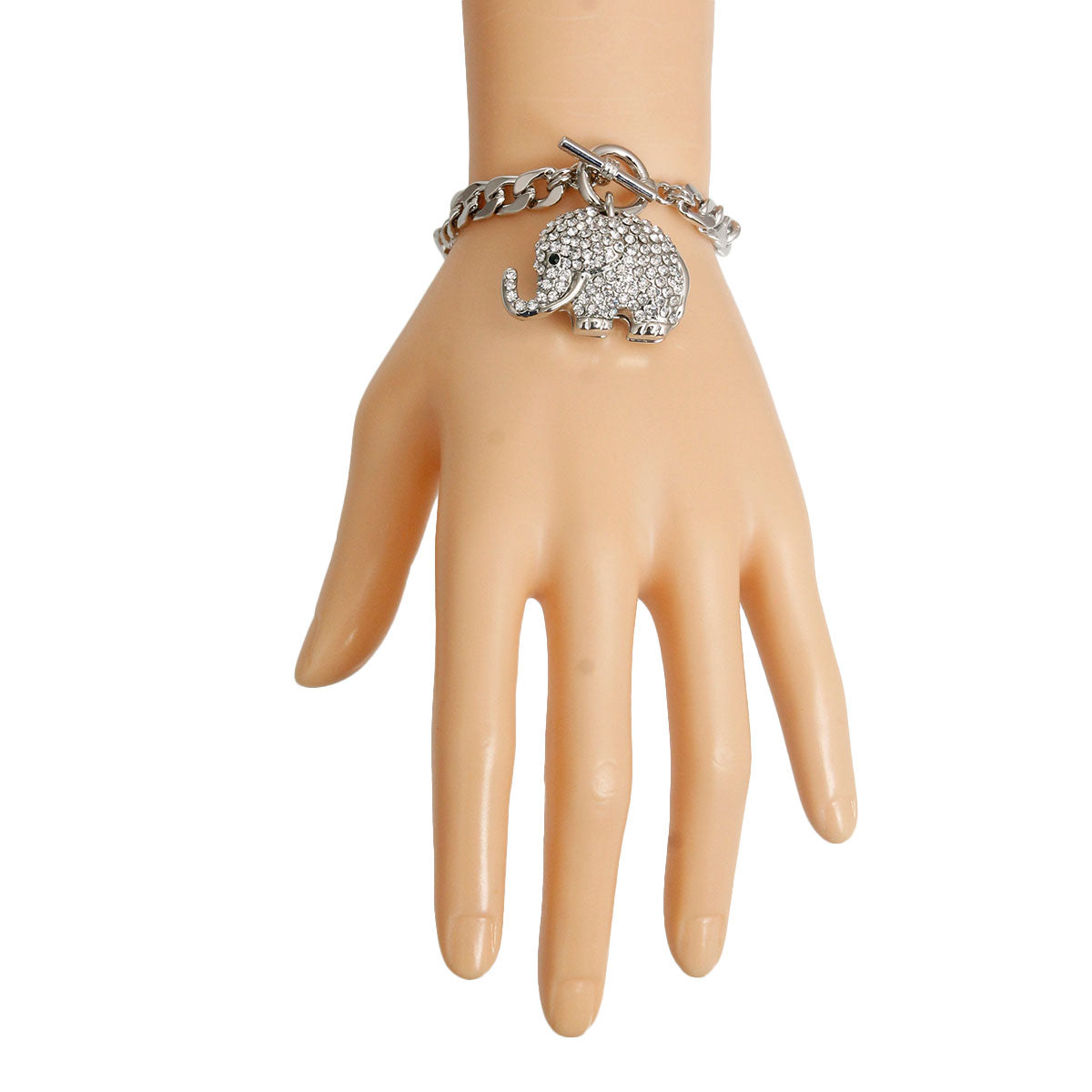 Silver Rhinestone Elephant Bracelet