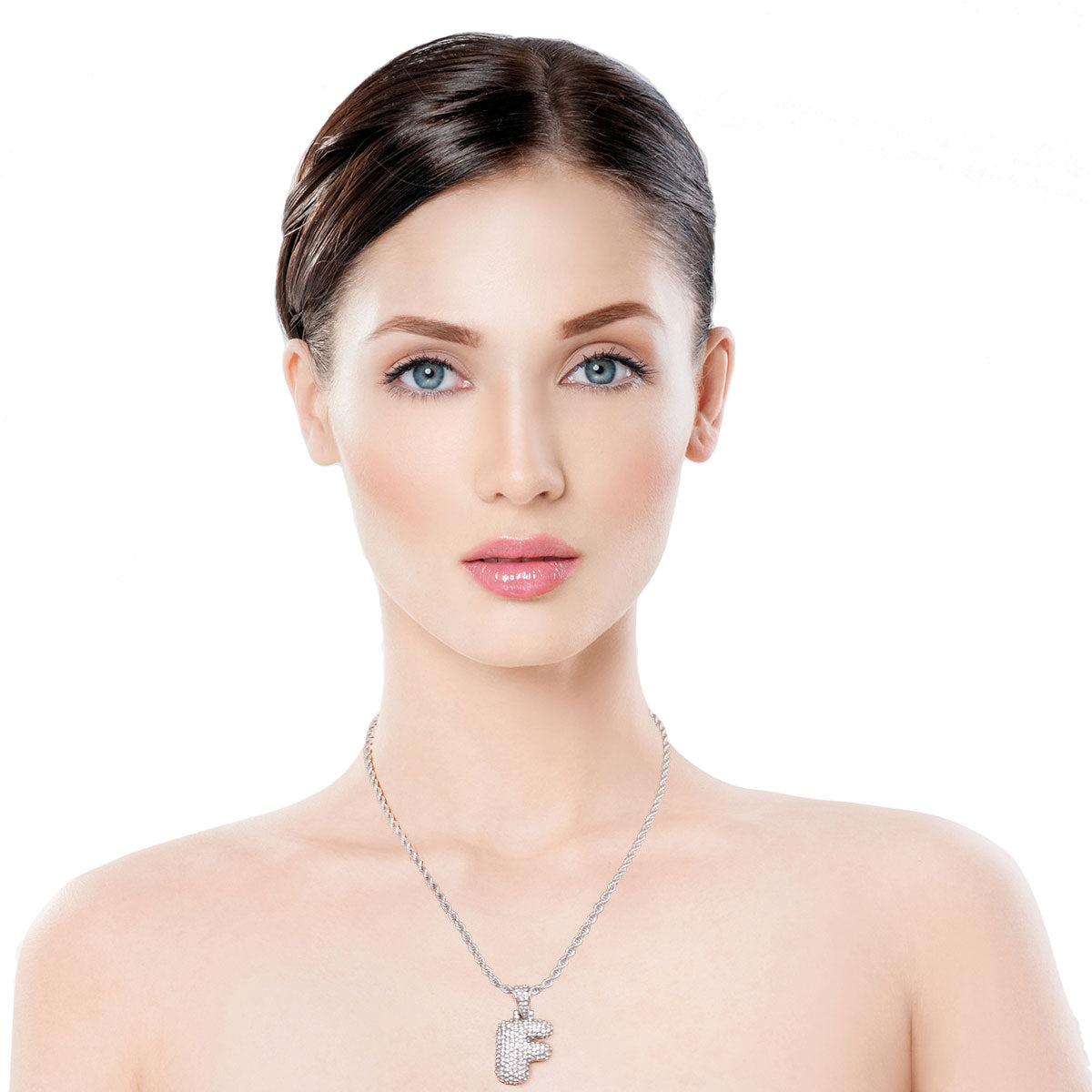 F Rhinestone Silver Necklace