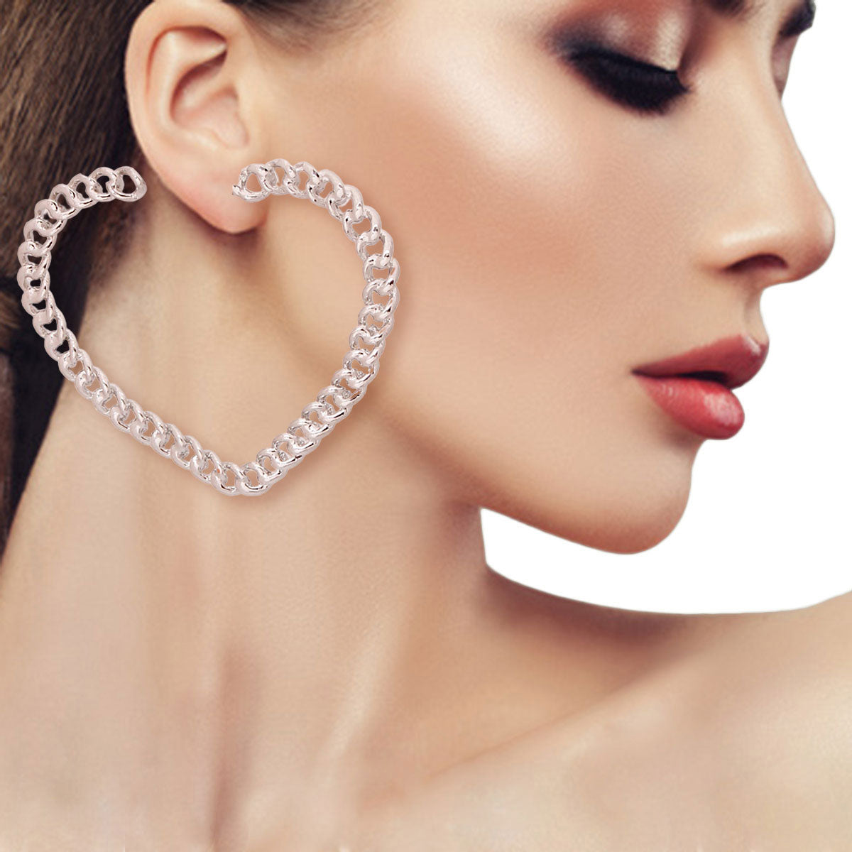 Silver Chain Heart Hoops