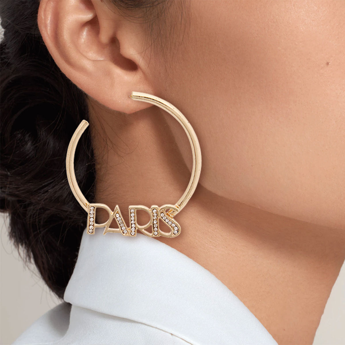 Gold PARIS Stone Hoops