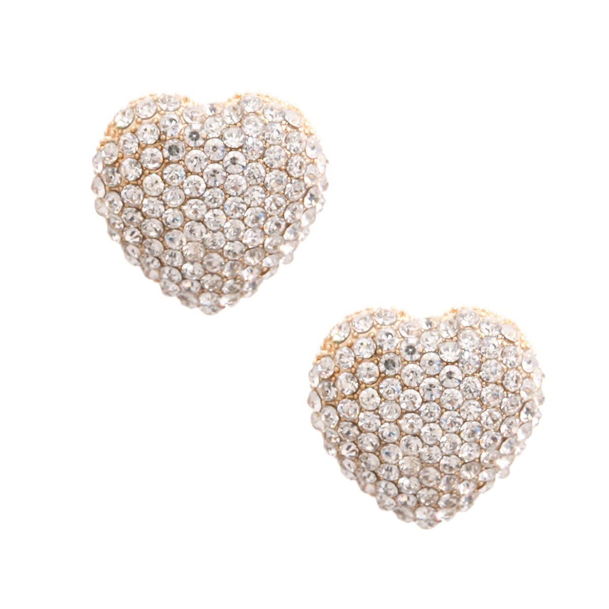 Gold Rhinestone Heart Studs