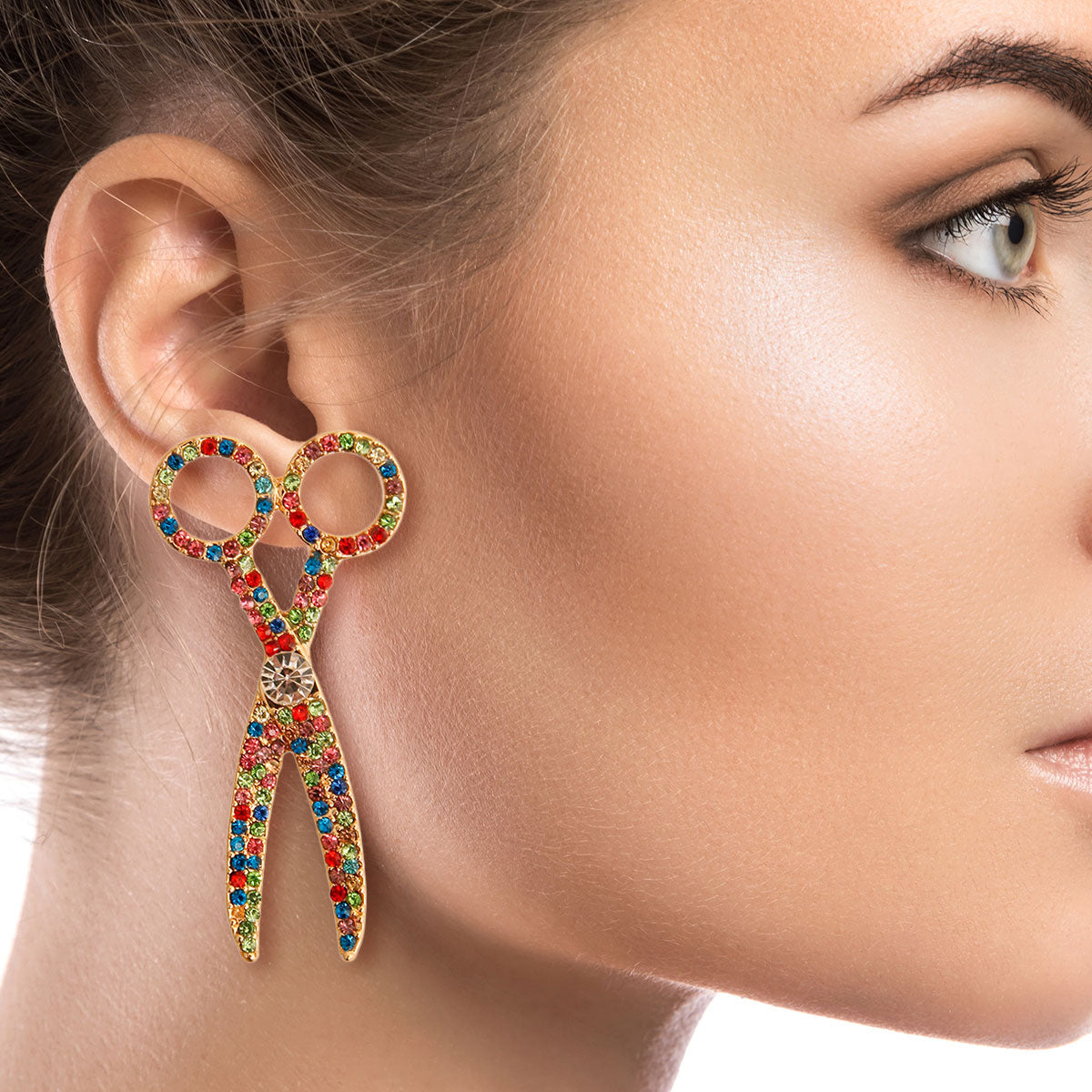 Rainbow Rhinestone Scissor Earrings