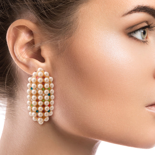 Oval Pearl and Rhinestone Studs