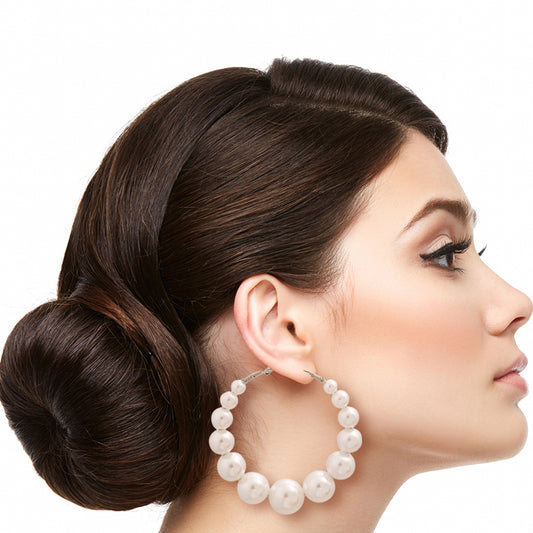 Graduated White Pearl Hoops