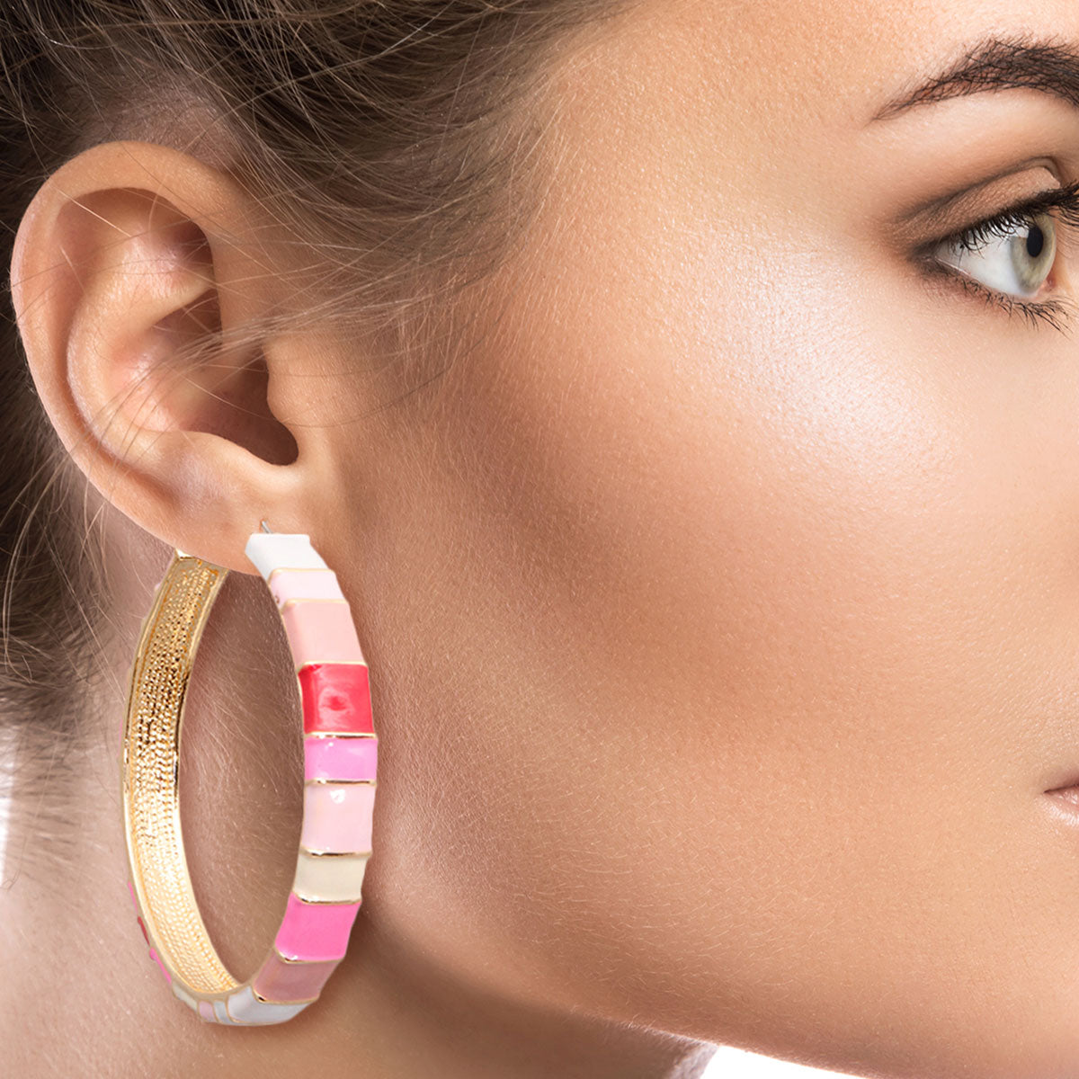 Pink Color Block Hoops