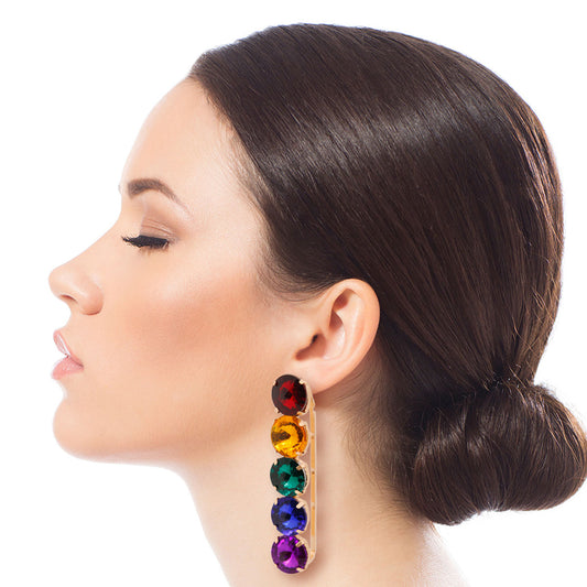 Multi Color Crystal Bar Hoops