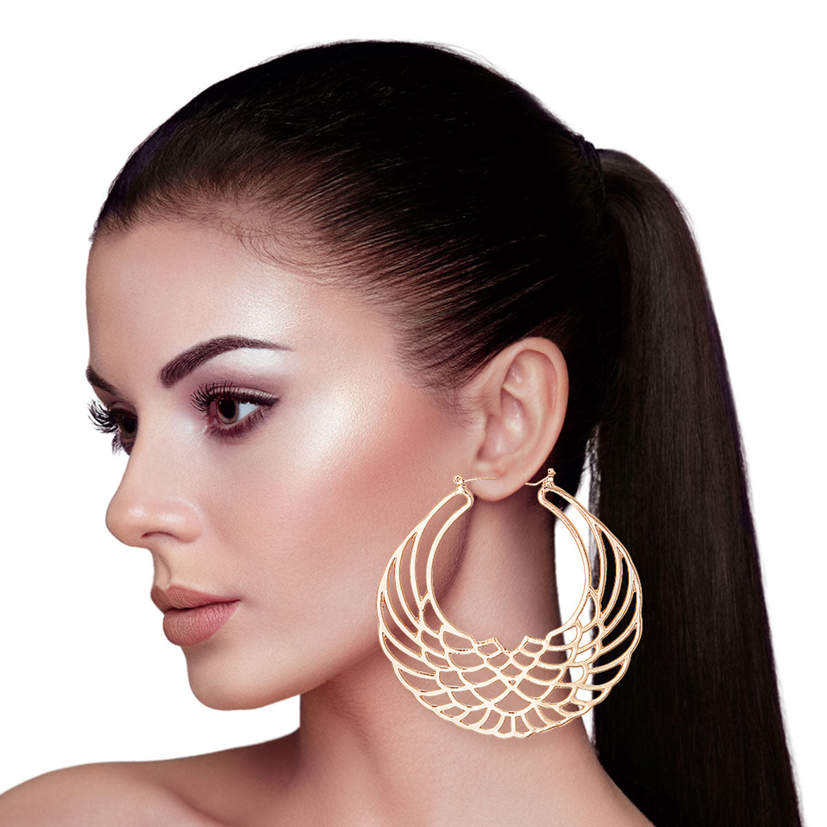 Gold Polished Open Wing Hoops