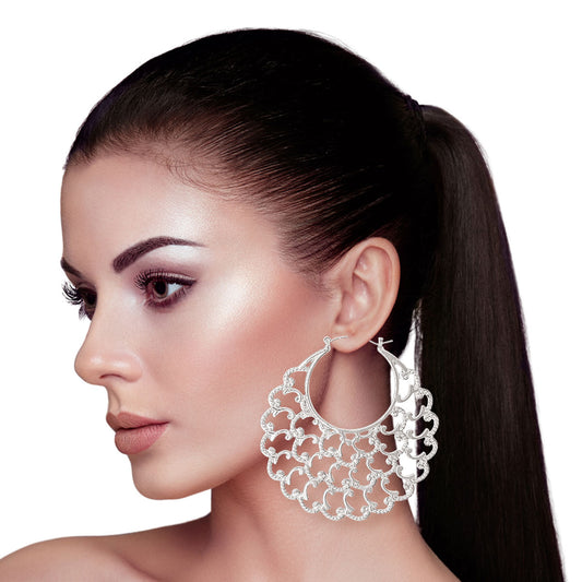 Silver Polished Open Wavy Hoops