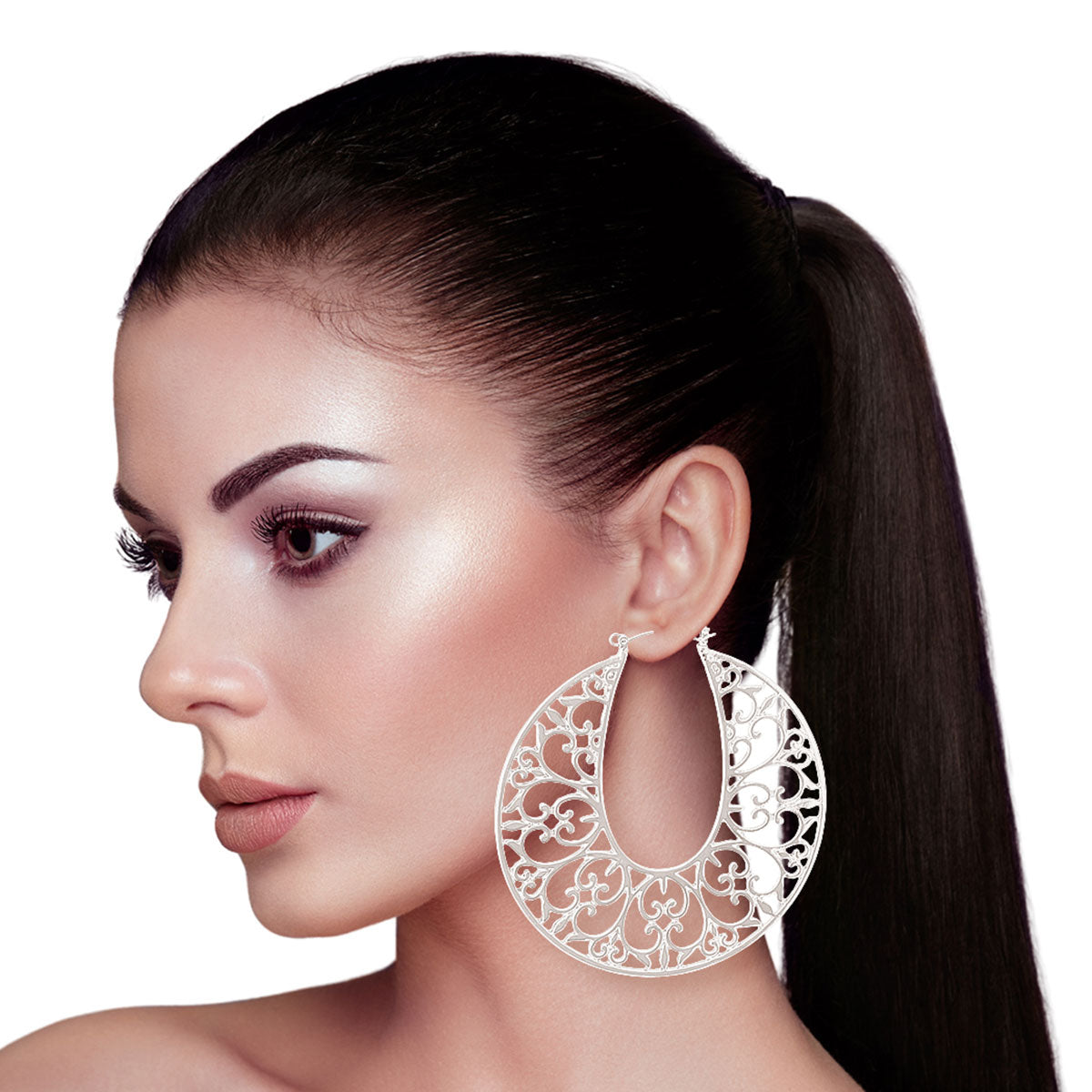 Silver Polished Open Lattice Hoops