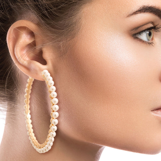 Cream Pearl 3 inch Hoops