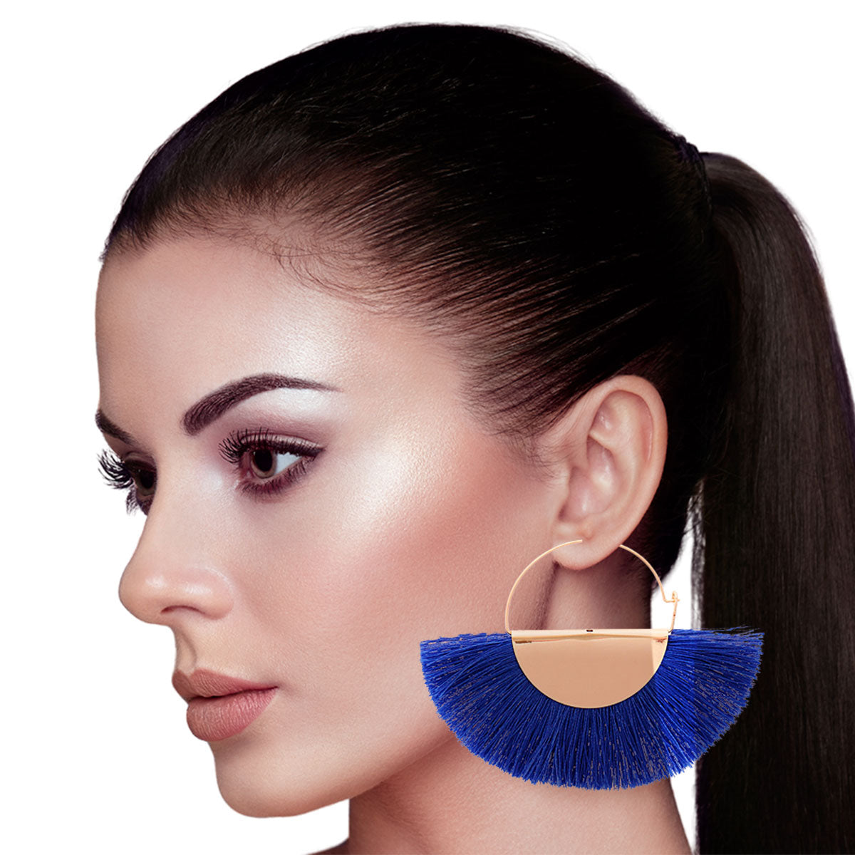 Royal Blue Fan Tassel Hoops