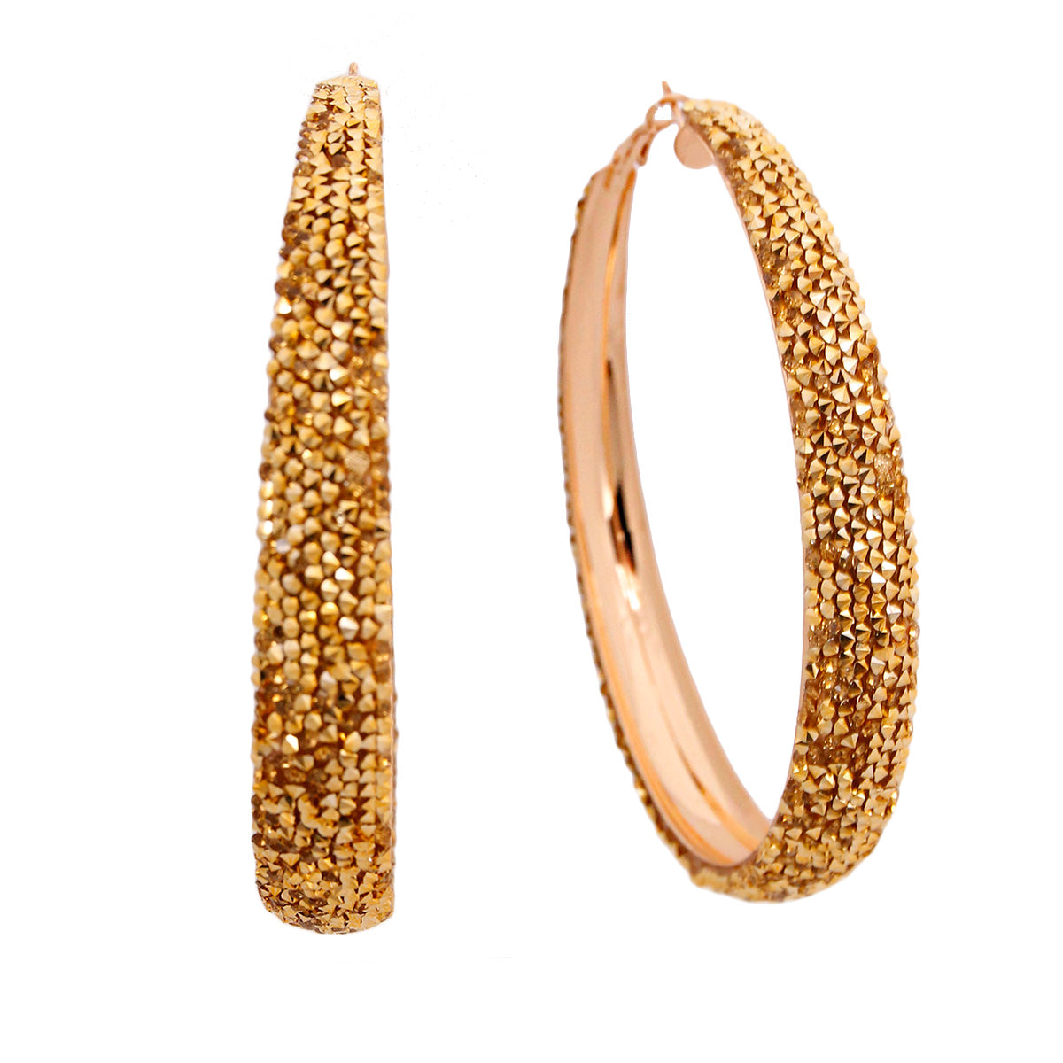 Gold Rhinestone Crusted Gold Hoops