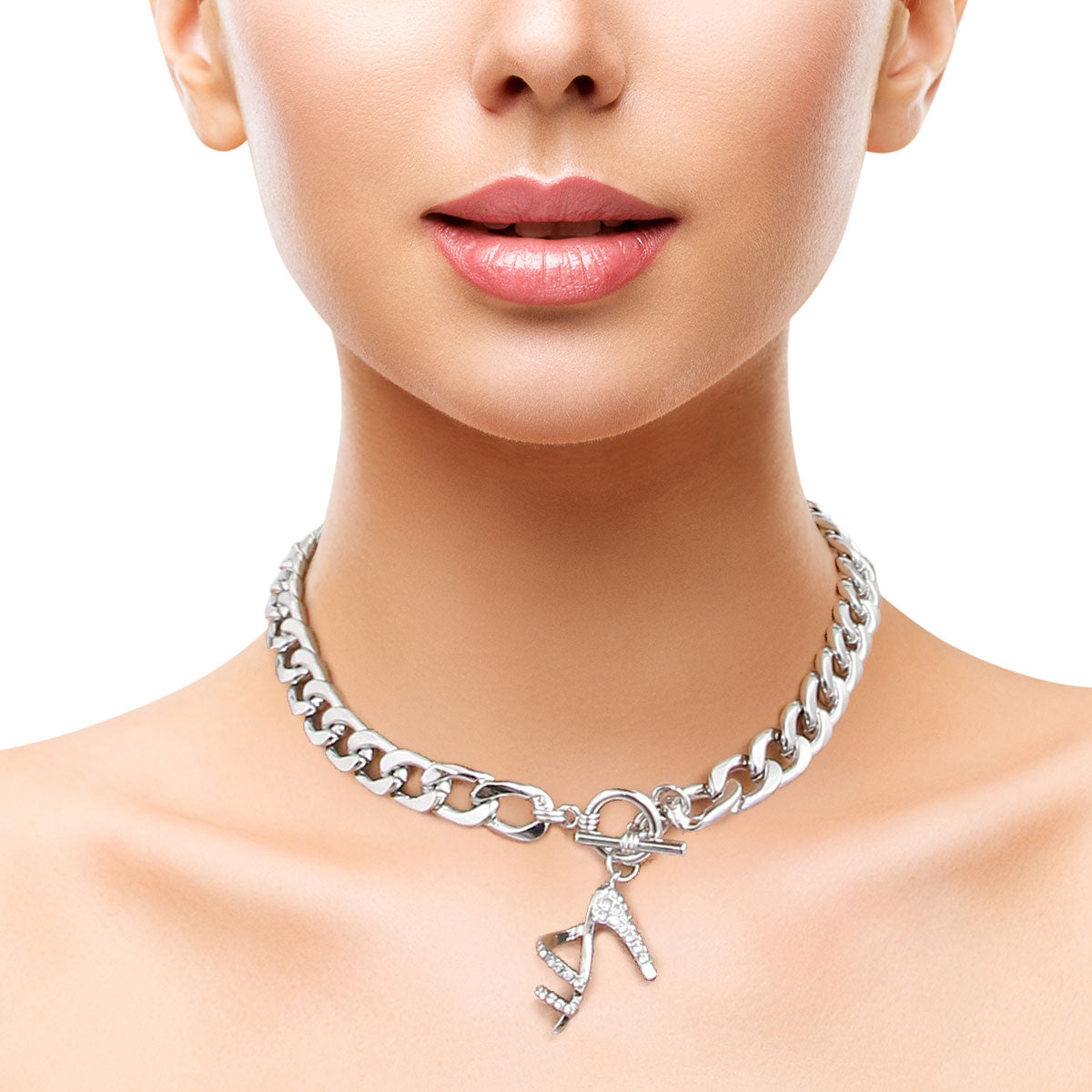 Silver Black High Heel Necklace