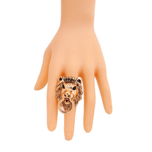 Burnished Gold Designer Lion Ring